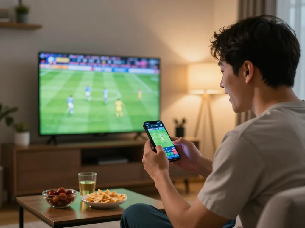 Engaging in sports betting with kèo nhà cái on smartphone while watching a game