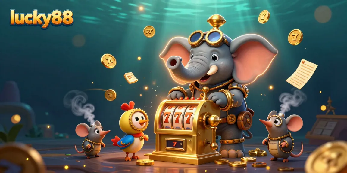 Experience the thrill of lucky88 slots with a dynamic steampunk scene showcasing a golden slot machine.