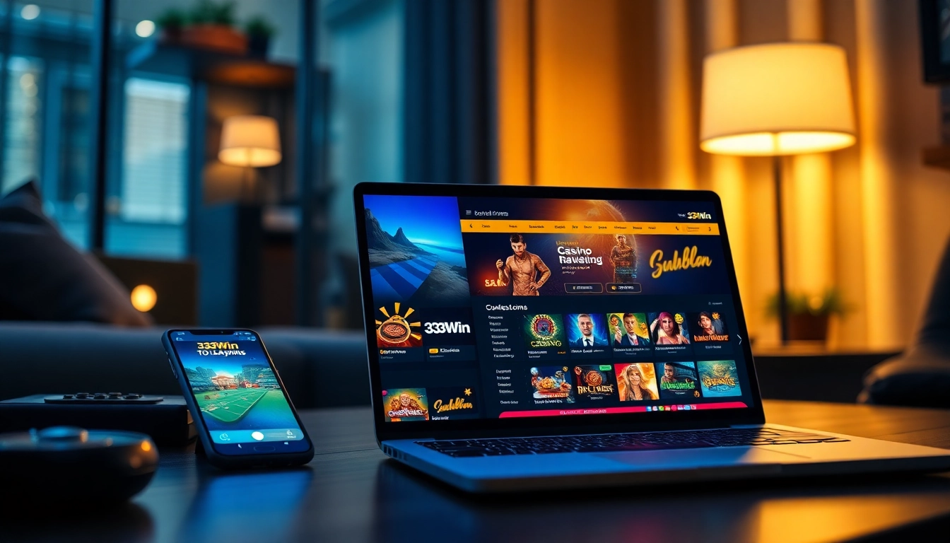 Engaging 33win online casino interface displaying games and betting options in a modern setting.