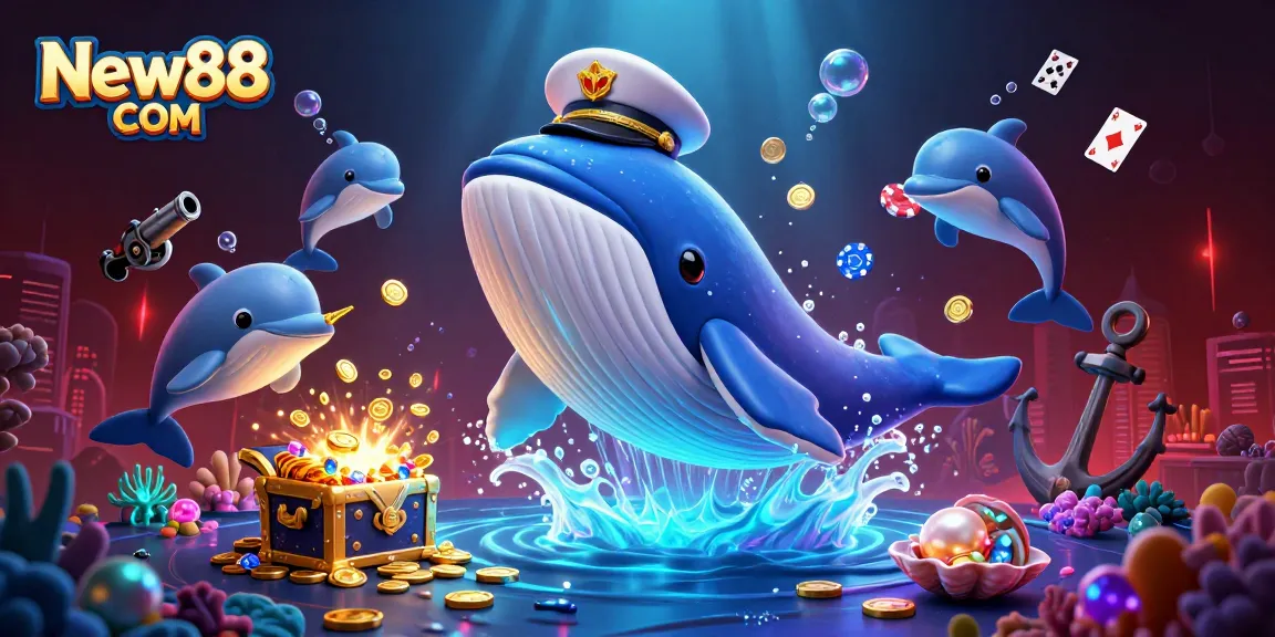 Engage with New88 COM in this captivating underwater casino scene featuring vibrant marine life.