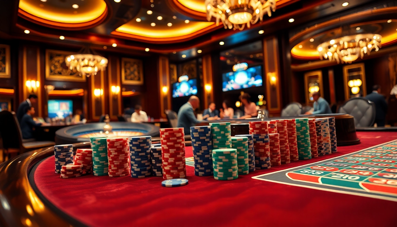 Mọt phim provides a thrilling online gambling experience at a stylish poker table with vibrant chips.