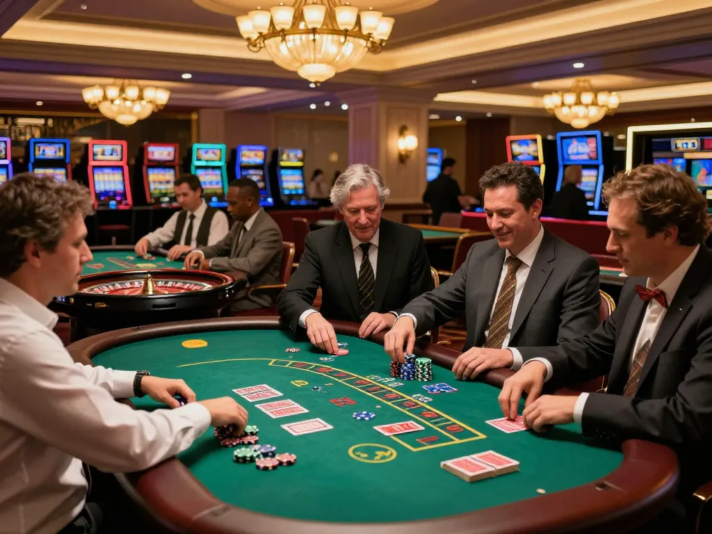 Experience the excitement of fa88 with players engaged in blackjack at a vibrant casino.