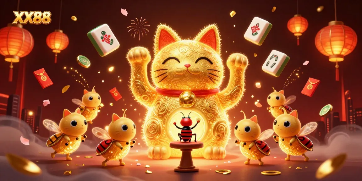 Experience the thrill of gaming at XX88 with vibrant visuals of lucky symbols and energetic characters.