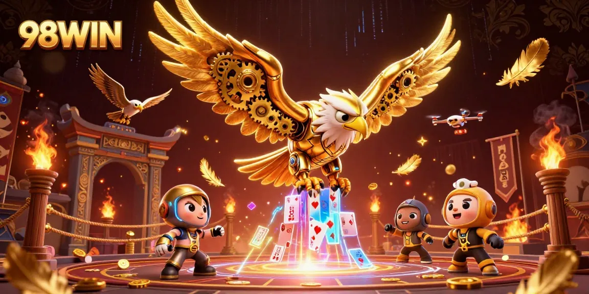 98WIN engages players with thrilling casino action in a vibrant, dynamic 3D illustration.