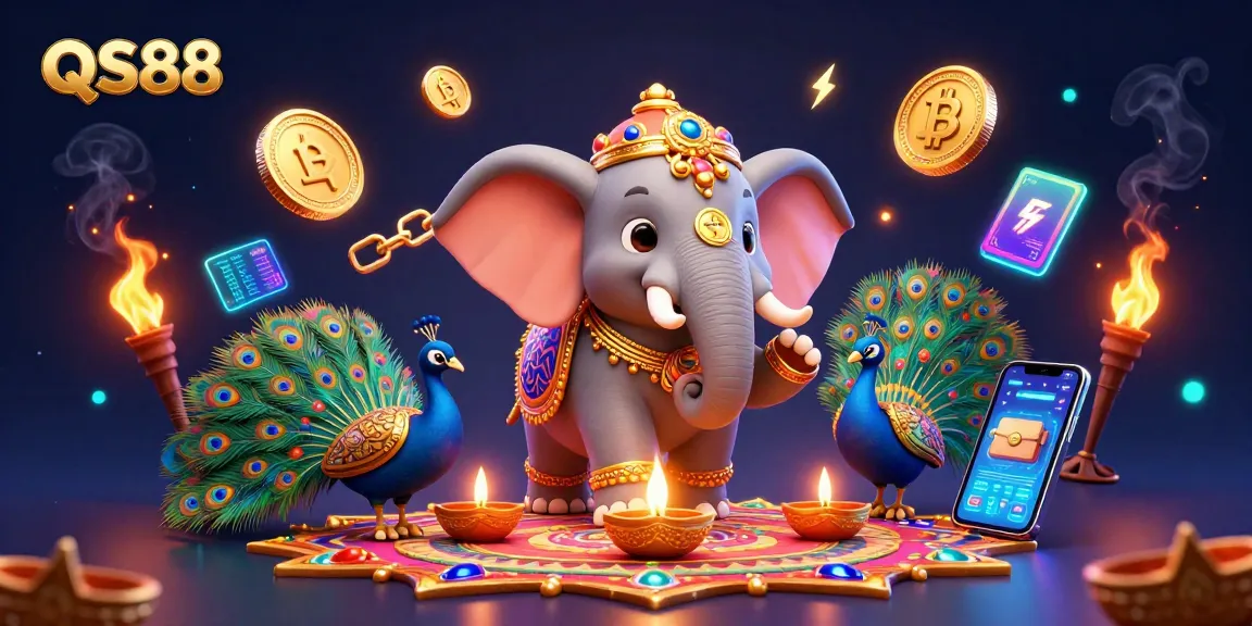Experience thrilling gameplay at QS88 with vibrant 3D casino elements and a dynamic elephant character.
