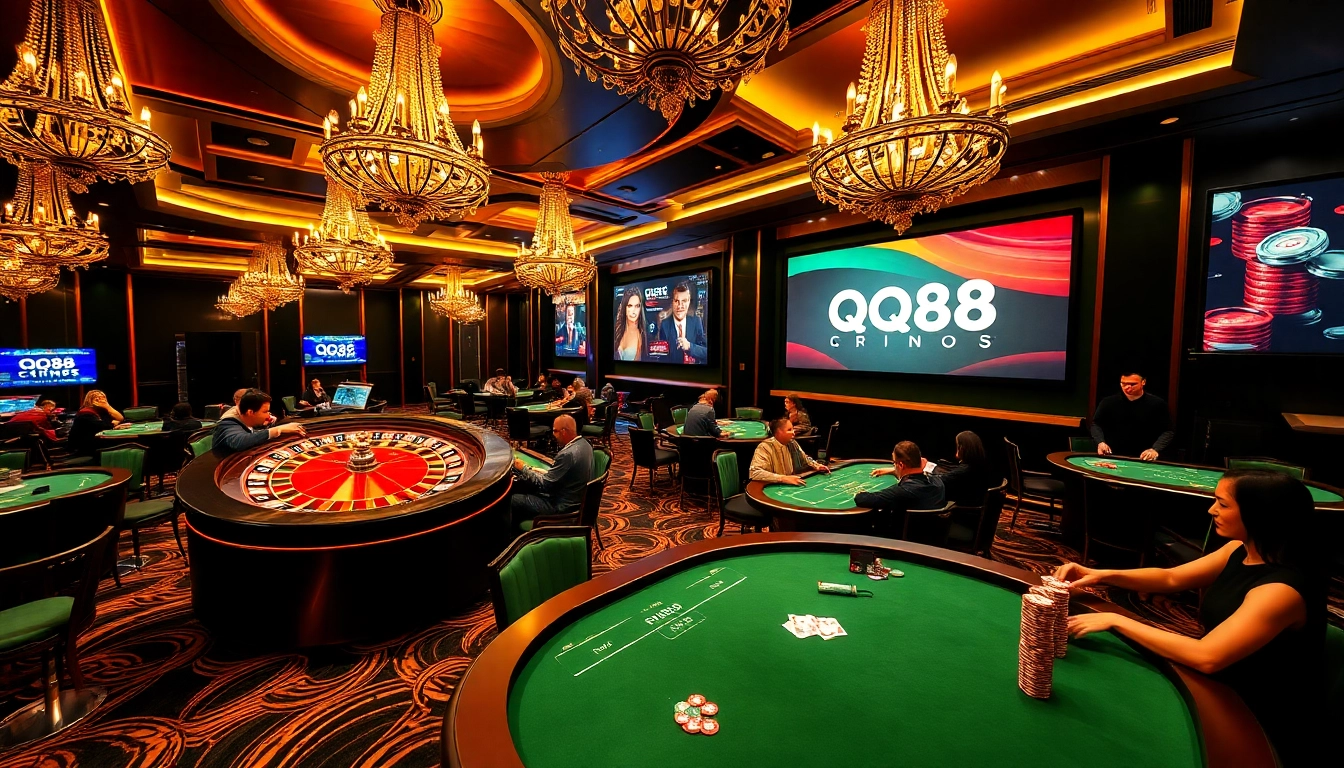 Players enjoying a thrilling game at QQ88 casino with luxury details.
