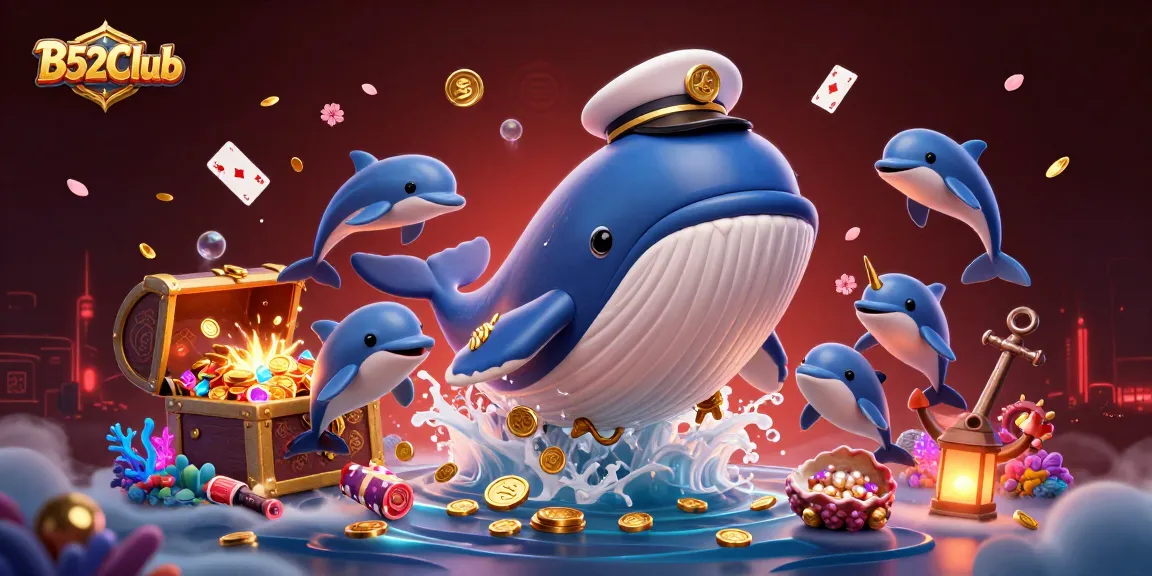 B52Club engages players with excitement in a packed underwater scene featuring cartoon whales and treasures.