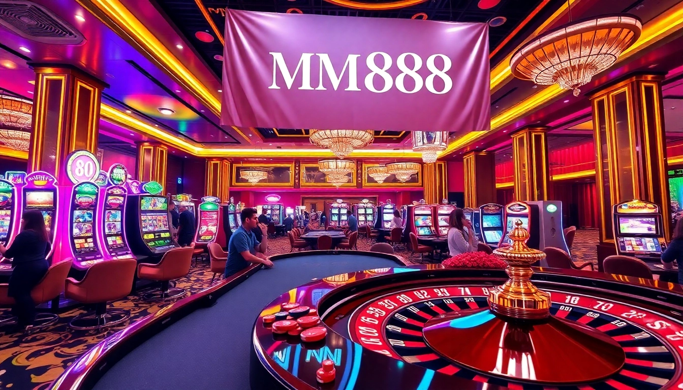 Experience thrilling gameplay at MM88's luxurious casino tables featuring poker chips and roulette.