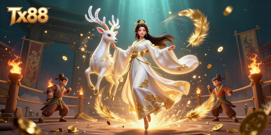 Engage in thrilling action with Tx88 in a dynamic casino scene featuring a beautiful Asian woman.