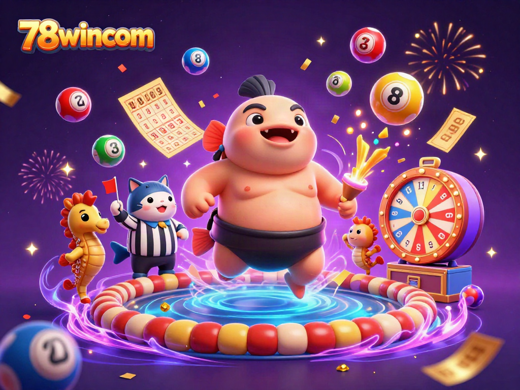 Experience the excitement of 78wincom with a vibrant underwater casino scene and dynamic lottery elements.