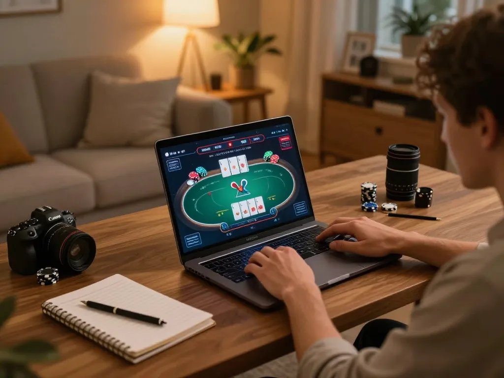 Player experiencing engaging online gambling with n88 interface displayed on laptop, showcasing strategy