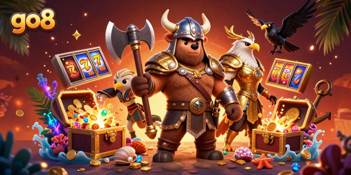 Experience thrilling wins at go8 with a Viking berserker and treasure-filled slot reels!