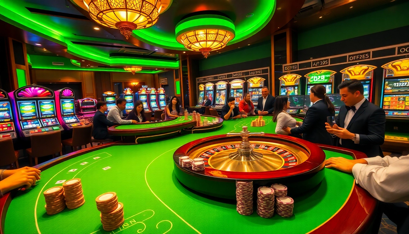 Experience the thrilling atmosphere of open88 with vibrant casino tables and exciting players.