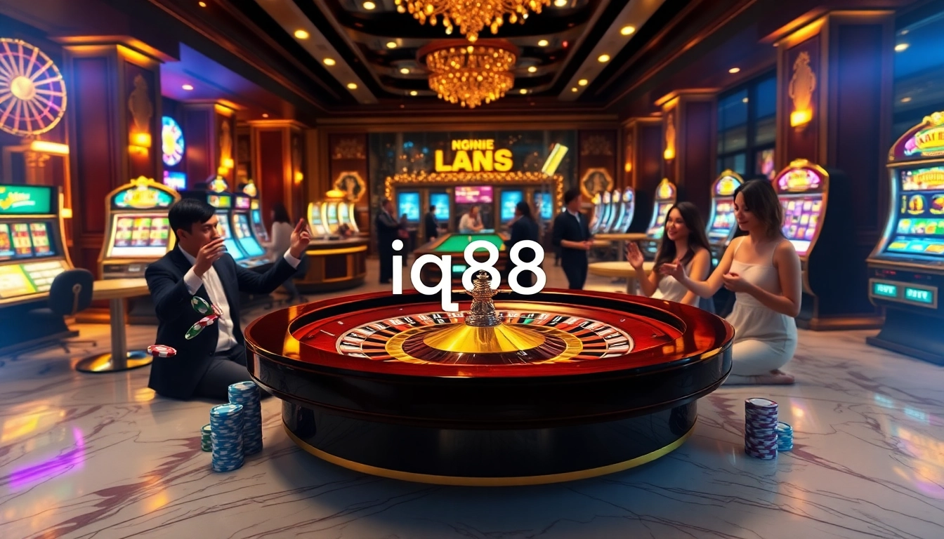 Engaged players at the iq88 casino table, enjoying thrilling roulette games and vibrant decor.