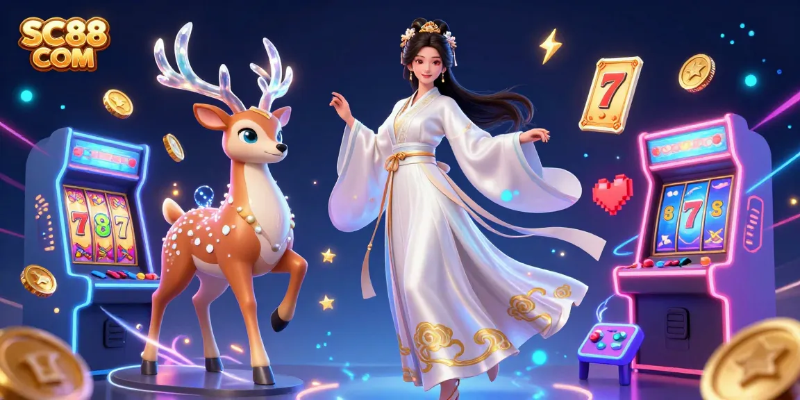 Experience thrilling gaming action at SC88 COM with vibrant slot machines and a celestial theme.