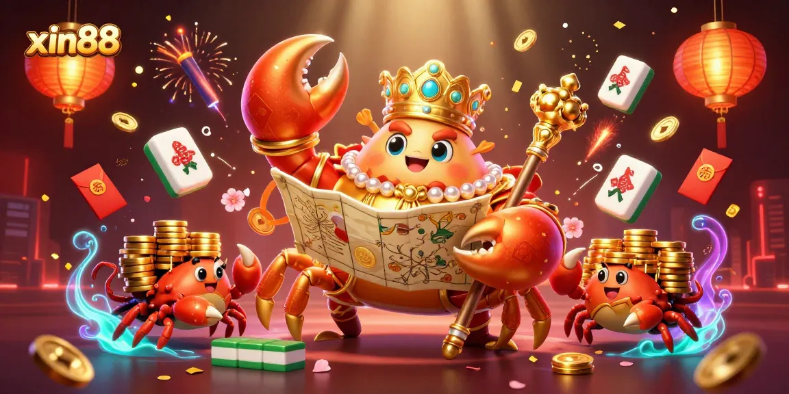 Engage in exciting games with the xin88 casino's golden crab emperor amidst vibrant gambling elements.