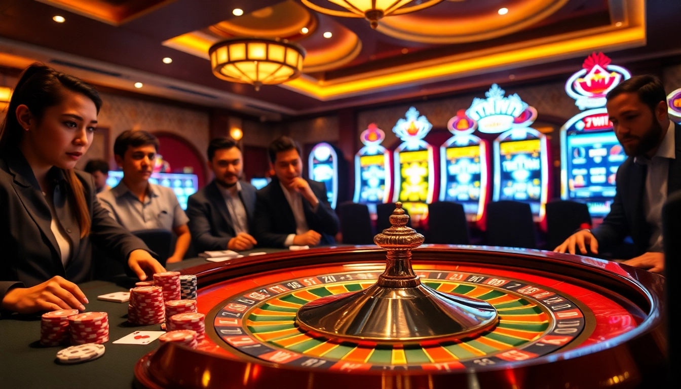 Experience the thrill of winning at 13WIN casino gaming table with vibrant chips and cards.