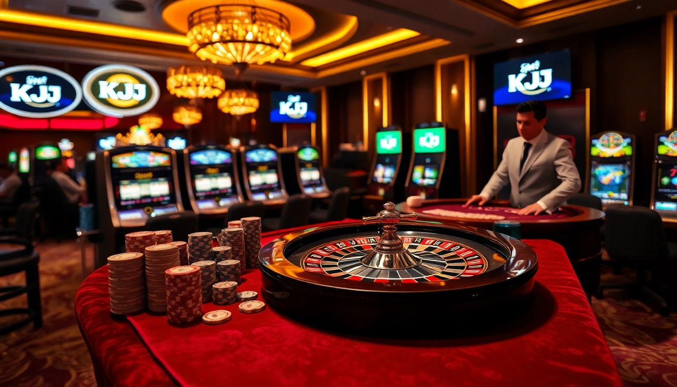 KJC Casino Table with roulette wheel and luxury chips in an inviting setting
