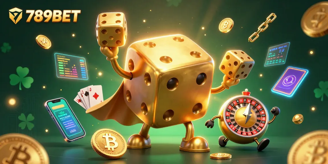 Join the excitement at 789BET with illuminated dice, crypto coins, and engaging casino gaming elements.