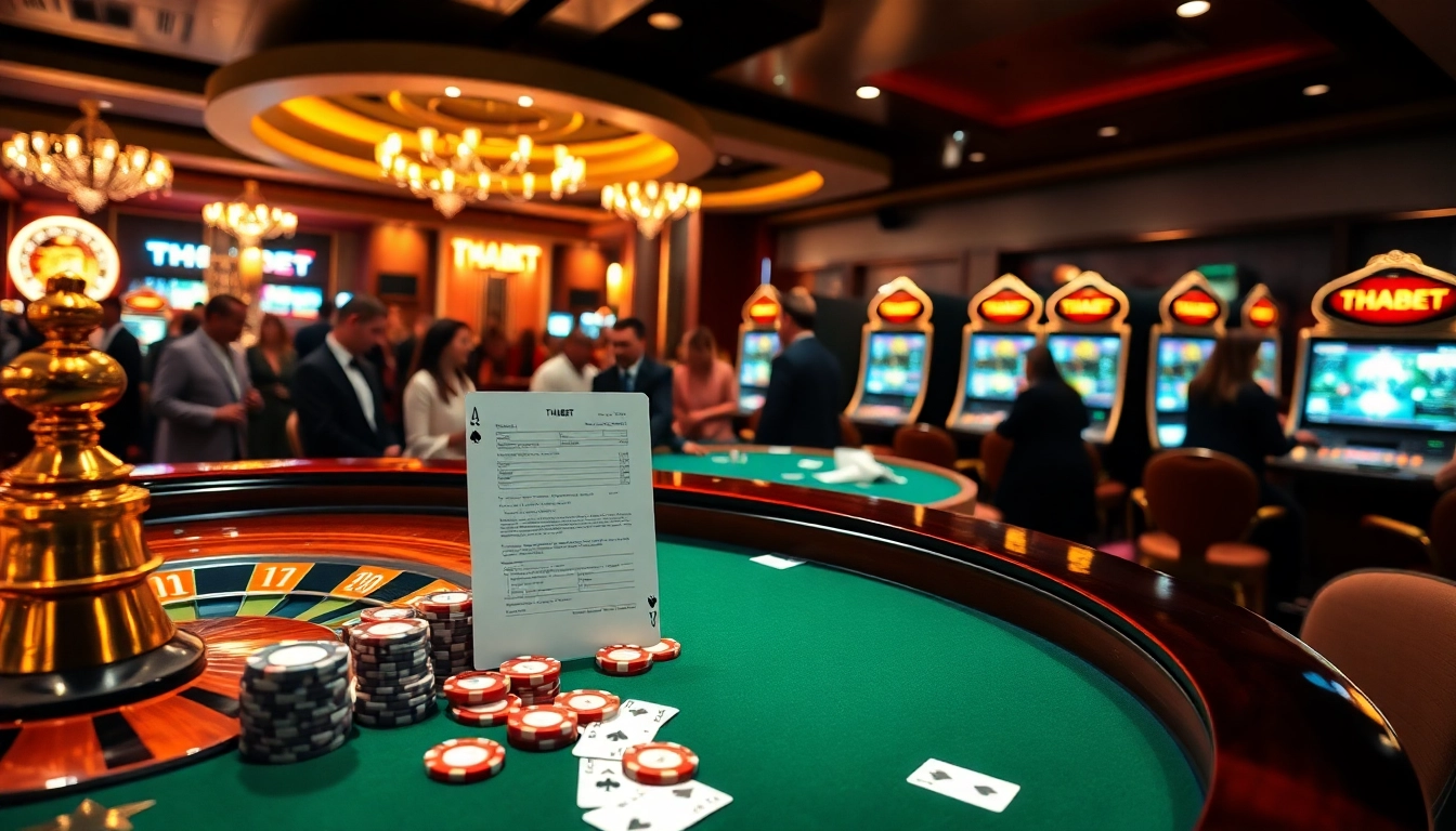 Exciting casino gameplay featuring THABET with poker chips and a roulette wheel, conveying luxury.