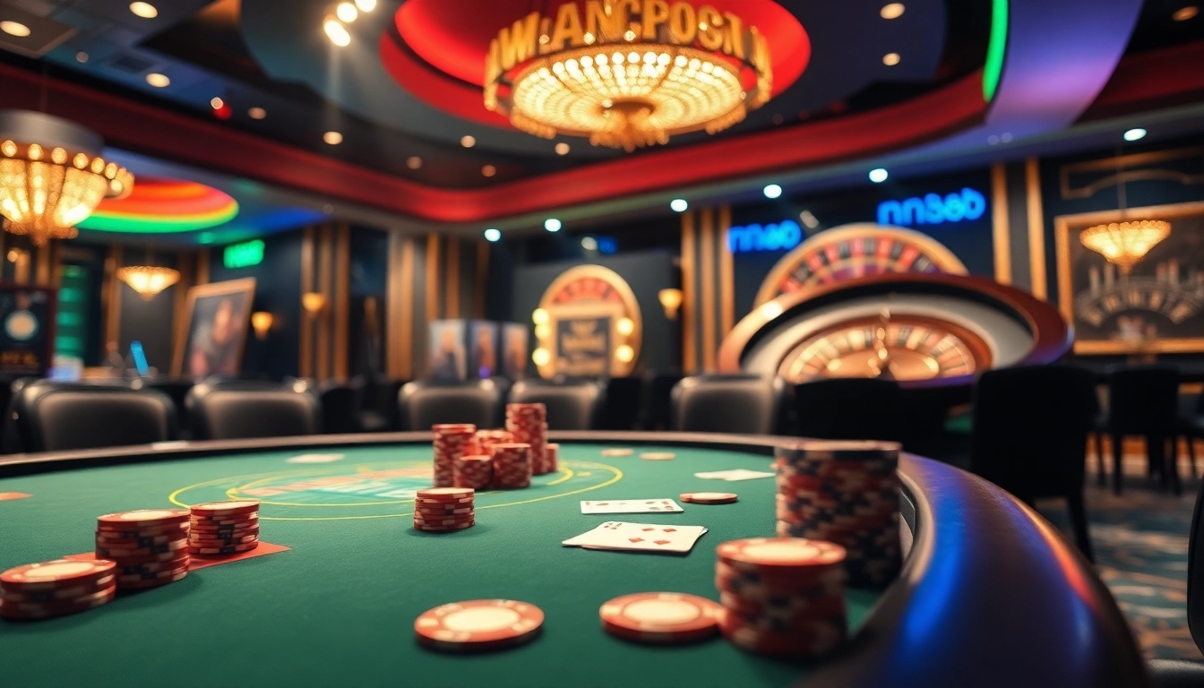 Thrilling poker game at nn88 casino showcasing vibrant colors and luxurious atmosphere.