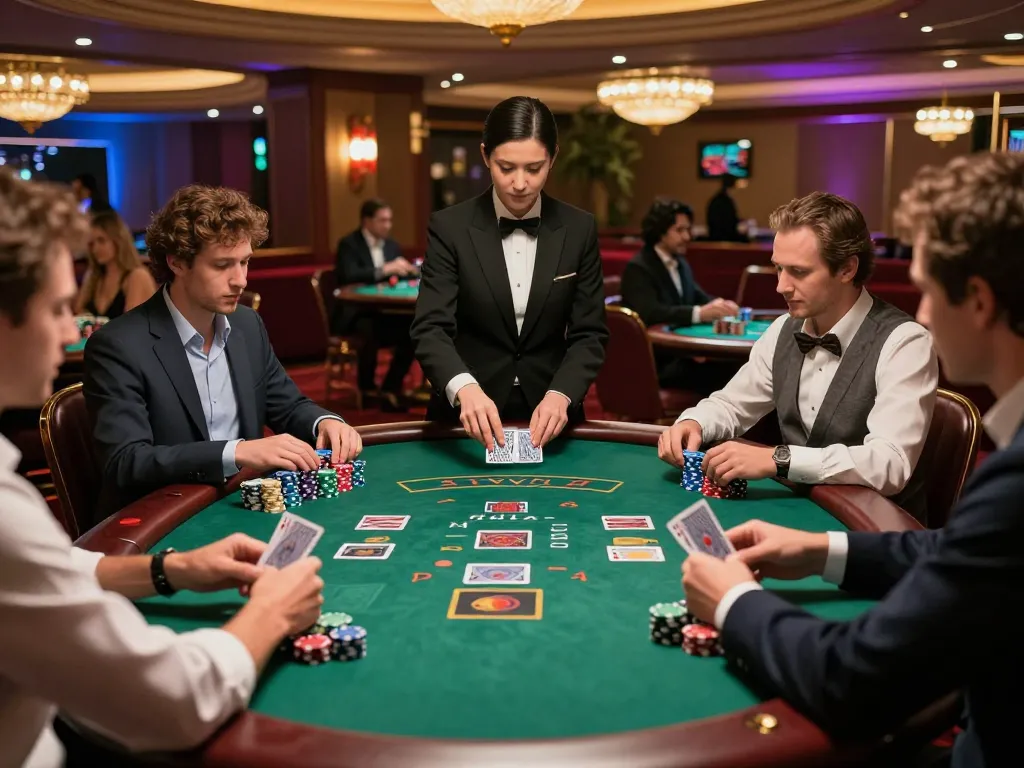 79king players strategizing at an upscale blackjack table, exhibiting intense gameplay and engagement.