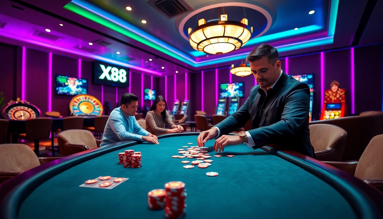 X88 online casino gaming experience with vibrant atmosphere and luxury elements