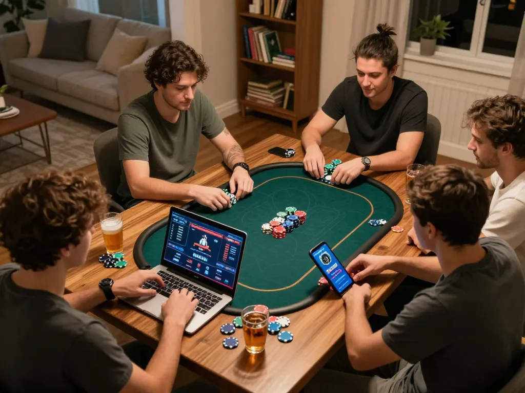 Players engaging in an online poker game at home with cm 88, showcasing competitive atmosphere and gaming strategy.