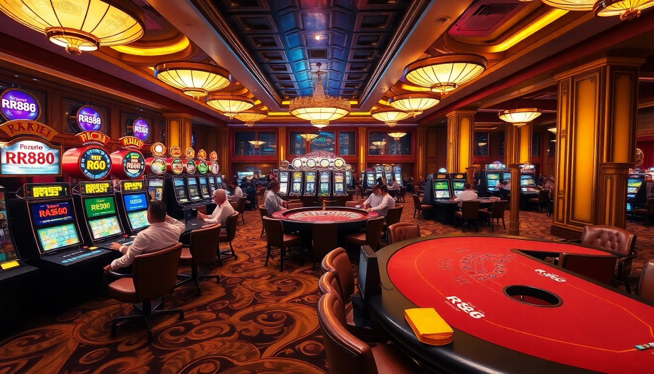 View of luxurious casino featuring exciting games and vibrant atmosphere, highlighting RR88 casino elements.