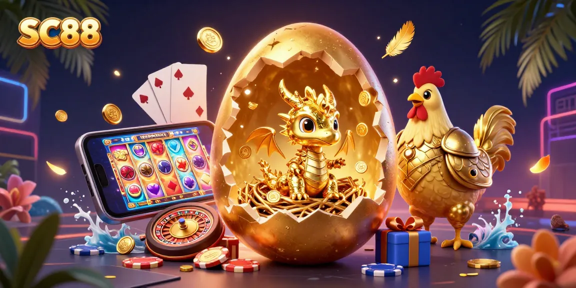 Engage in SC88 slot action with a golden dragon emerging from a nest of poker chips.