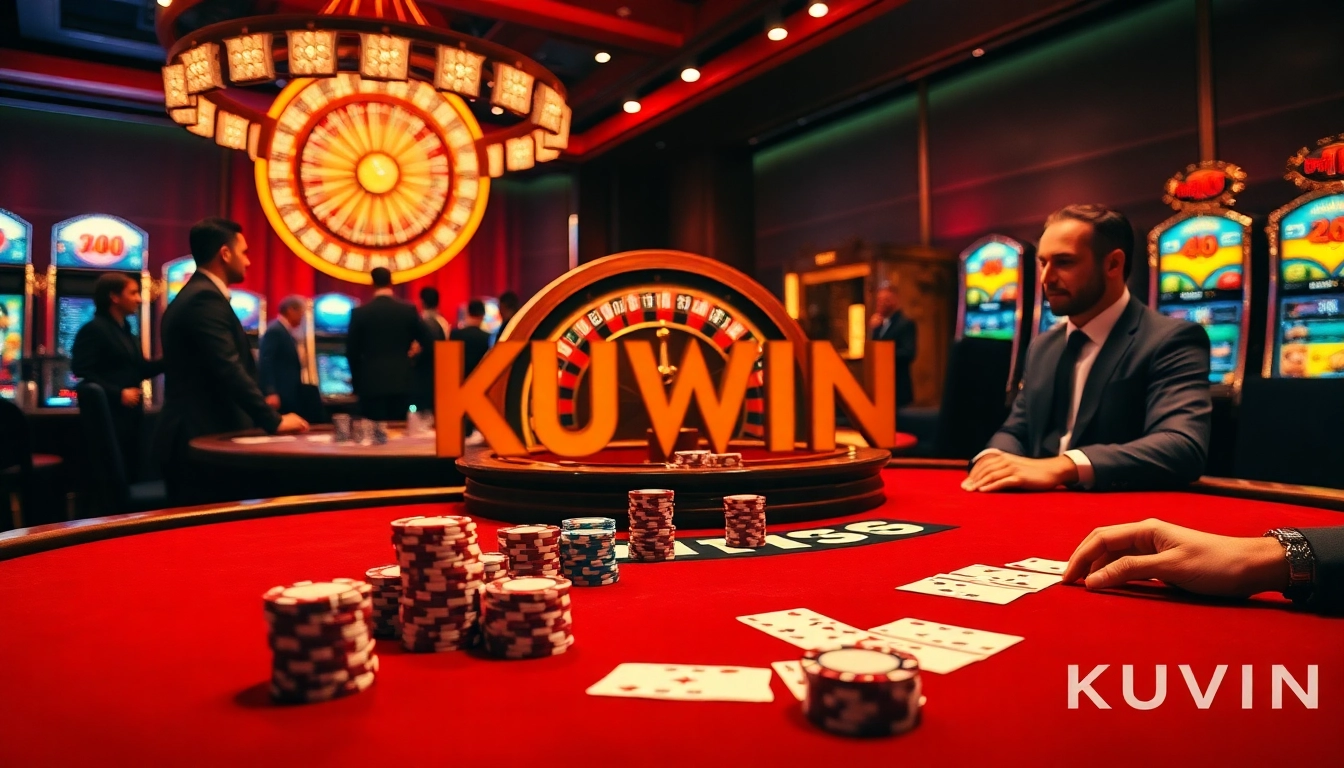 Experience thrilling gambling at KUWIN with vibrant casino games and excited players.