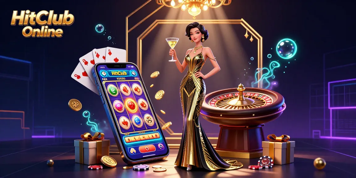 Engage with HitClub Online's thrilling casino games, featuring vibrant slot machines and glamorous gaming ambiance.