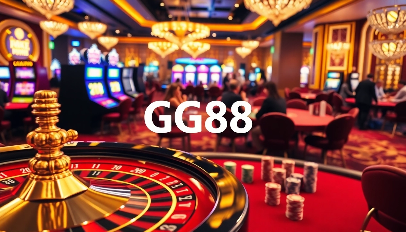 Experience the thrill of GG88 with vibrant casino games and golden poker chips.