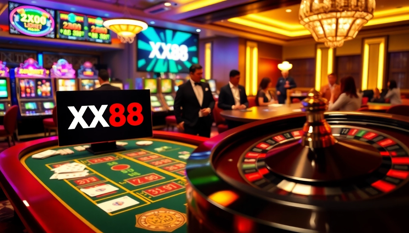 Players enjoying thrilling Baccarat at XX88's elegant casino gaming table.