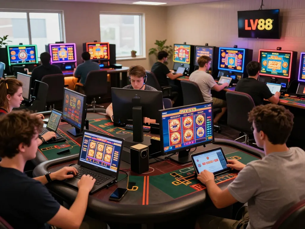 Players engaging with LV88 online casino games, showcasing exciting gameplay moments.