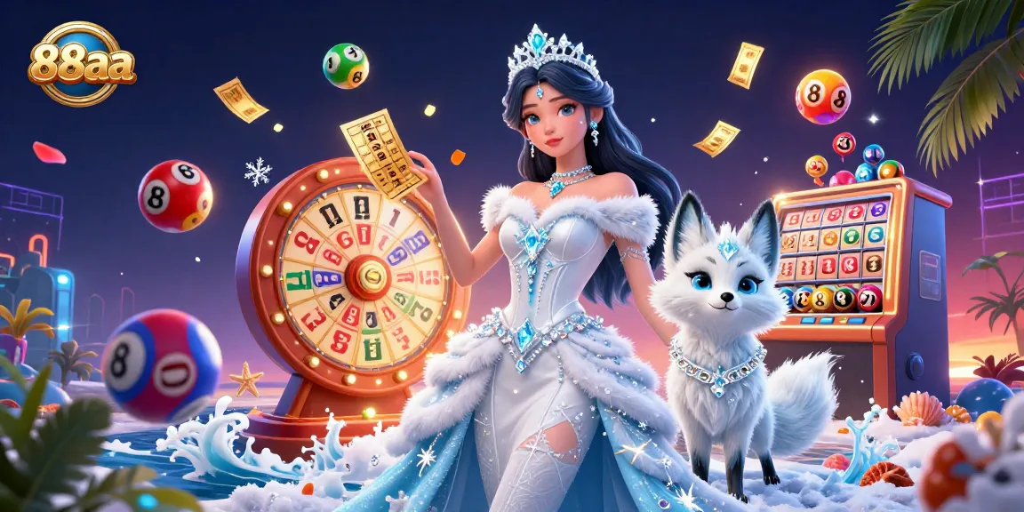 Engage with 88aa's exciting casino experience through vibrant lottery elements and a magical winter scene.