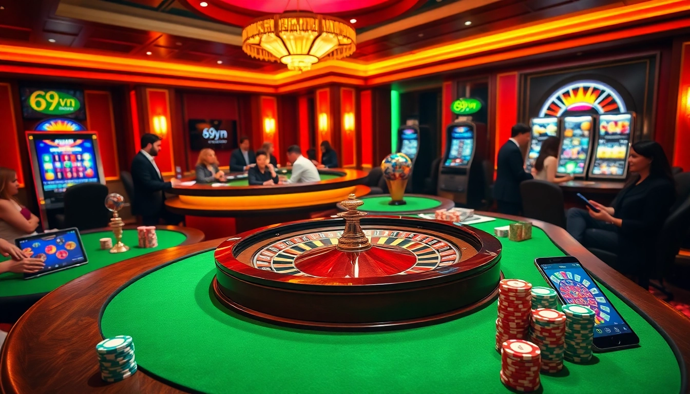 Experience the thrill of online gaming at 69vn with vibrant casino tables and winning moments.