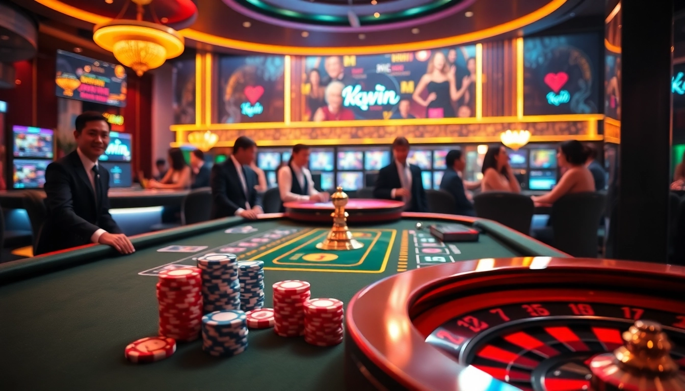 Kkwin players enjoying a lively poker game at a luxury casino.