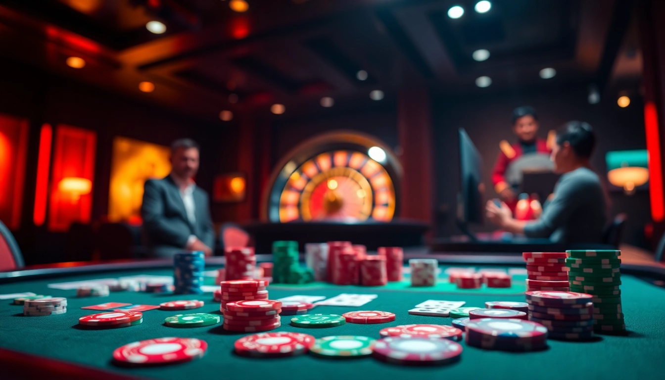 Experience high-stakes betting at https://suncity.one/ featuring poker chips and a roulette wheel.