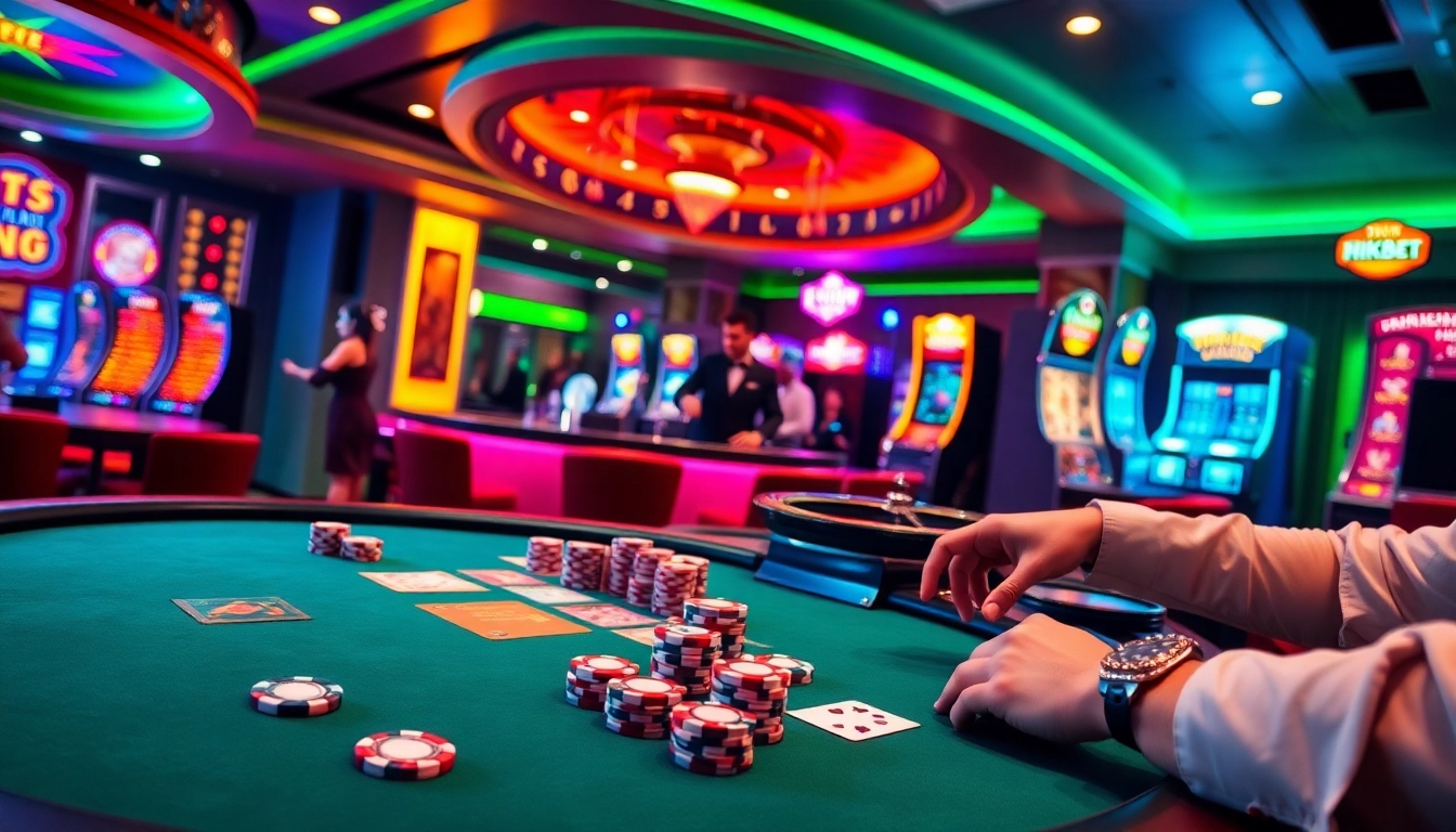 Experience thrilling gameplay at Rikbet’s luxurious poker table under vibrant casino lights.