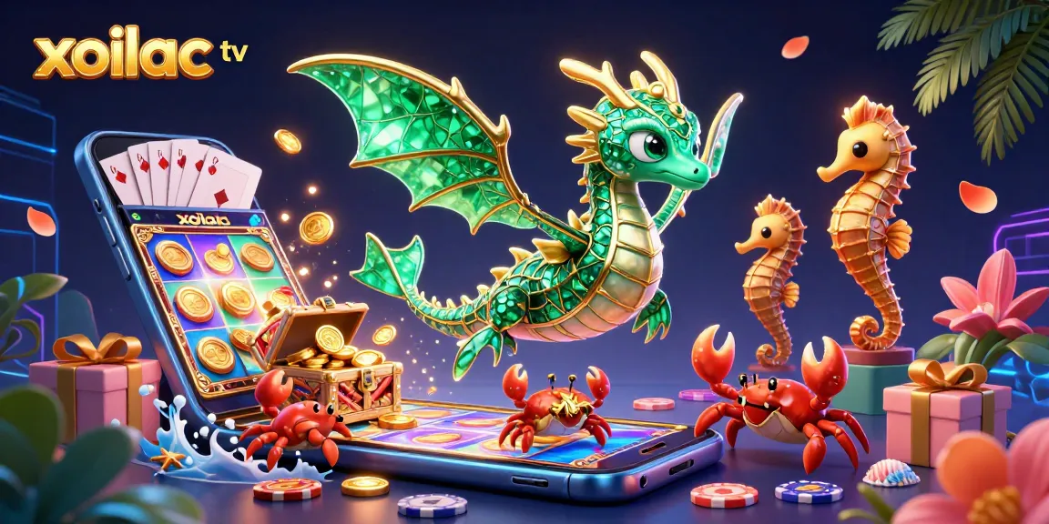 Xoilac tv offers thrilling gameplay with a sea dragon and vibrant slot machine action.