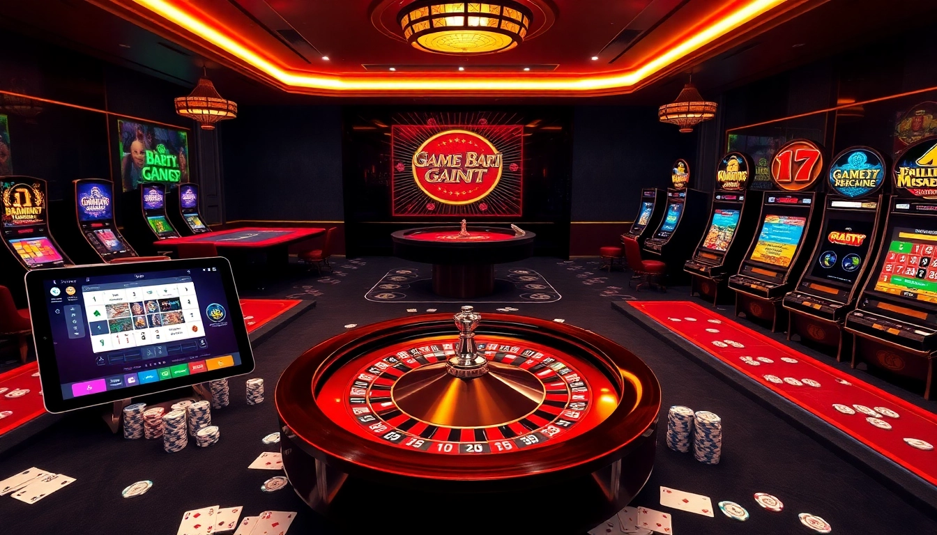 Experience thrilling Game Bài Đổi Thưởng in a vibrant casino setting with tables and chips.