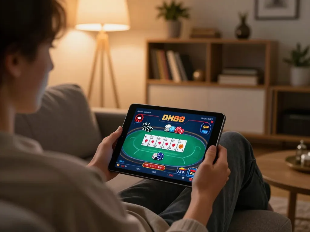 Engaging online poker gameplay on DH88 with a cozy home atmosphere.