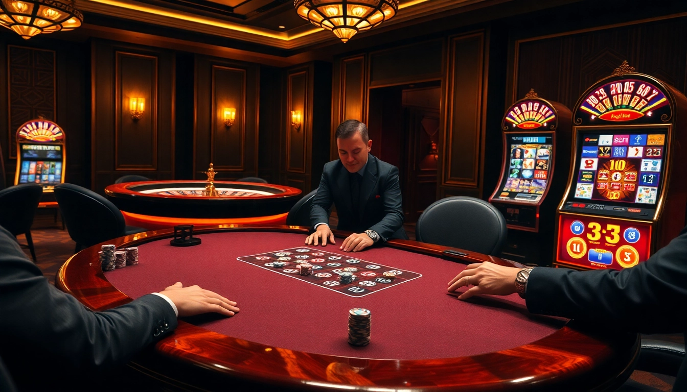 A thrilling poker game scene at 33Win, showcasing colorful chips and an engaging dealer in action.