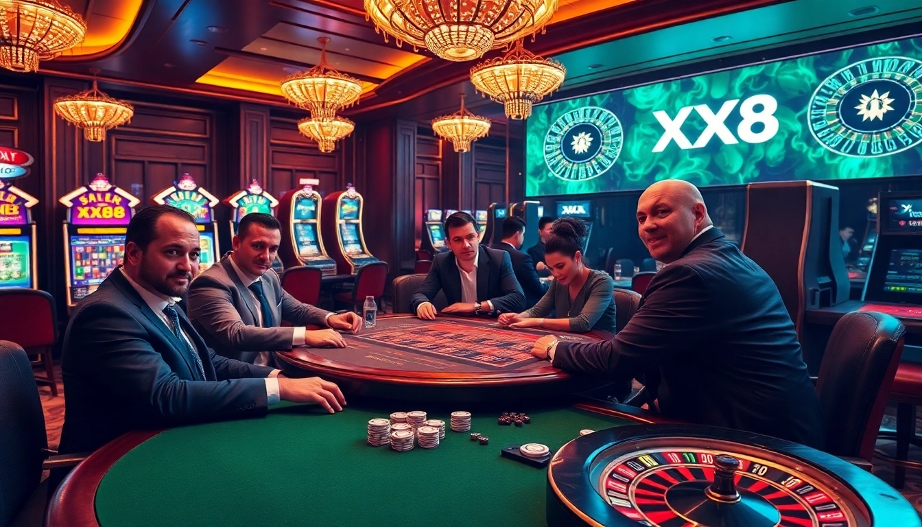 Experience thrilling gameplay at XX88 casino with vibrant poker tables and slots.