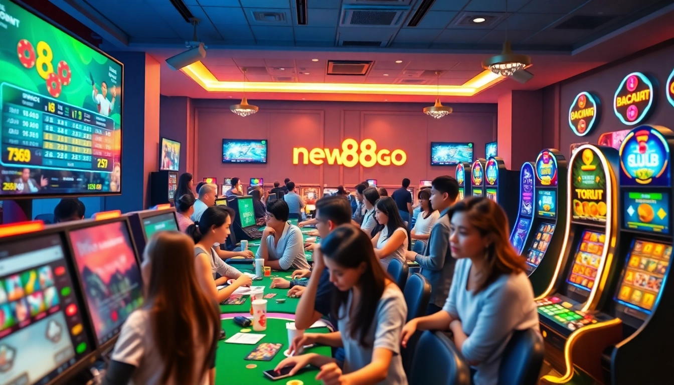 Engaging players enjoying games on new88go.com in a vibrant casino setting.