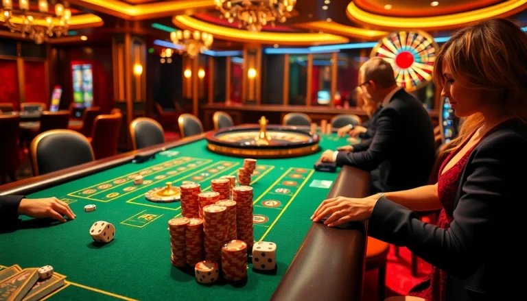 Engaging players at Fb88 casino enjoying poker games and roulette in a vibrant atmosphere.