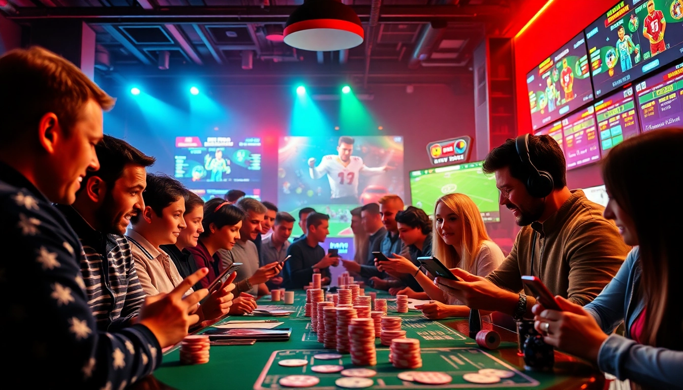 Dynamic gaming scene showcasing players engaged on stimmgewitter.org with vibrant screens and casino elements.