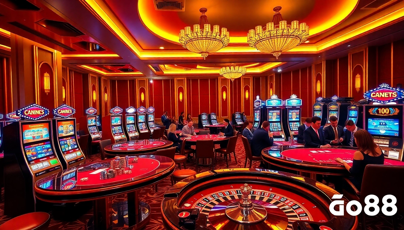 Engaging scene at go88 casino, featuring colorful slots and strategic poker gameplay.