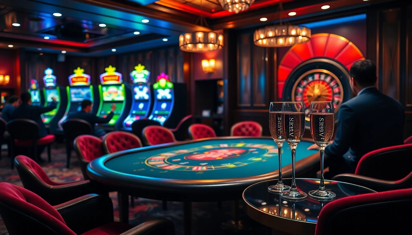 Engaging poker players enjoying FEBET gaming experience in a luxurious casino.